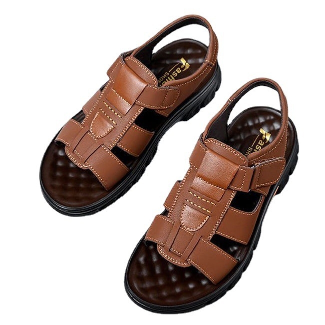 Sandale pentru bărbați - deget deschis, închidere cu cataramă, partea superioară din microfibră, căptușeală din piele artificială, talpă din poliuretan