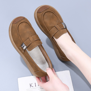 Pantofi slip-on casual de zi cu zi (vârf rotund, exterior PU, talpă din cauciuc, partea superioară joasă, deschidere superficială, branță textilă respirabilă)