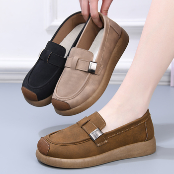 Pantofi slip-on casual de zi cu zi (vârf rotund, exterior PU, talpă din cauciuc, partea superioară joasă, deschidere superficială, branță textilă respirabilă)