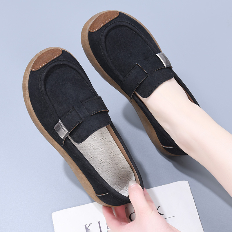 Pantofi slip-on casual de zi cu zi (vârf rotund, exterior PU, talpă din cauciuc, partea superioară joasă, deschidere superficială, branță textilă respirabilă)