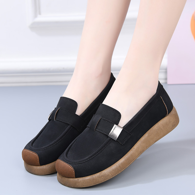Pantofi slip-on casual de zi cu zi (vârf rotund, exterior PU, talpă din cauciuc, partea superioară joasă, deschidere superficială, branță textilă respirabilă)