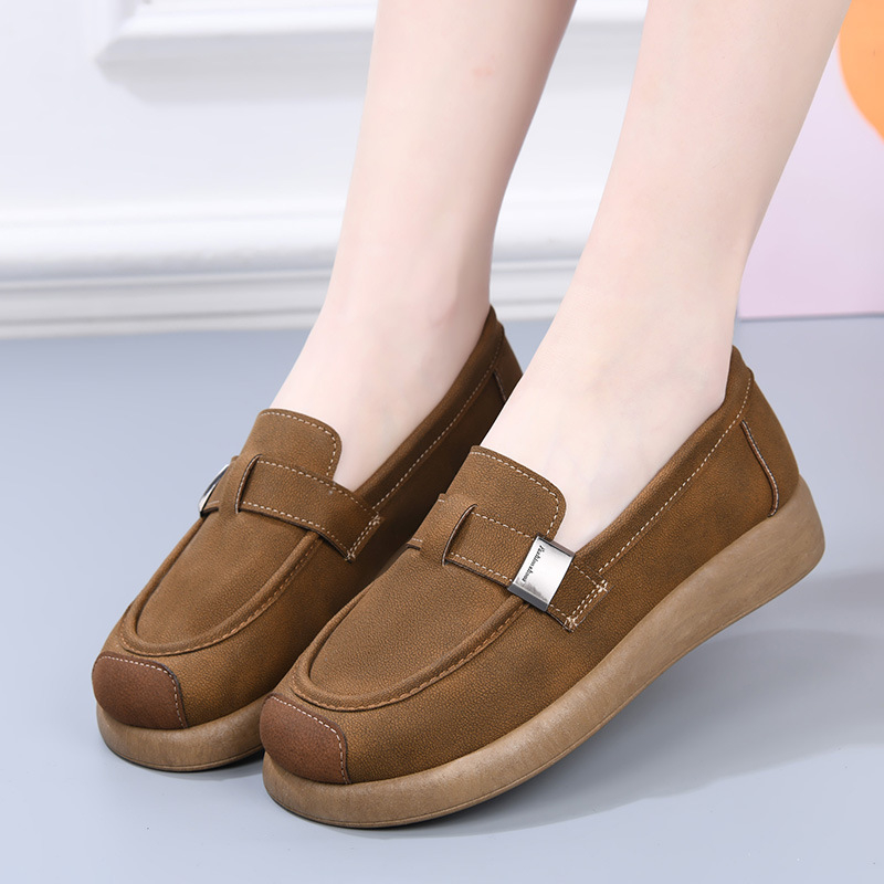 Pantofi slip-on casual de zi cu zi (vârf rotund, exterior PU, talpă din cauciuc, partea superioară joasă, deschidere superficială, branță textilă respirabilă)