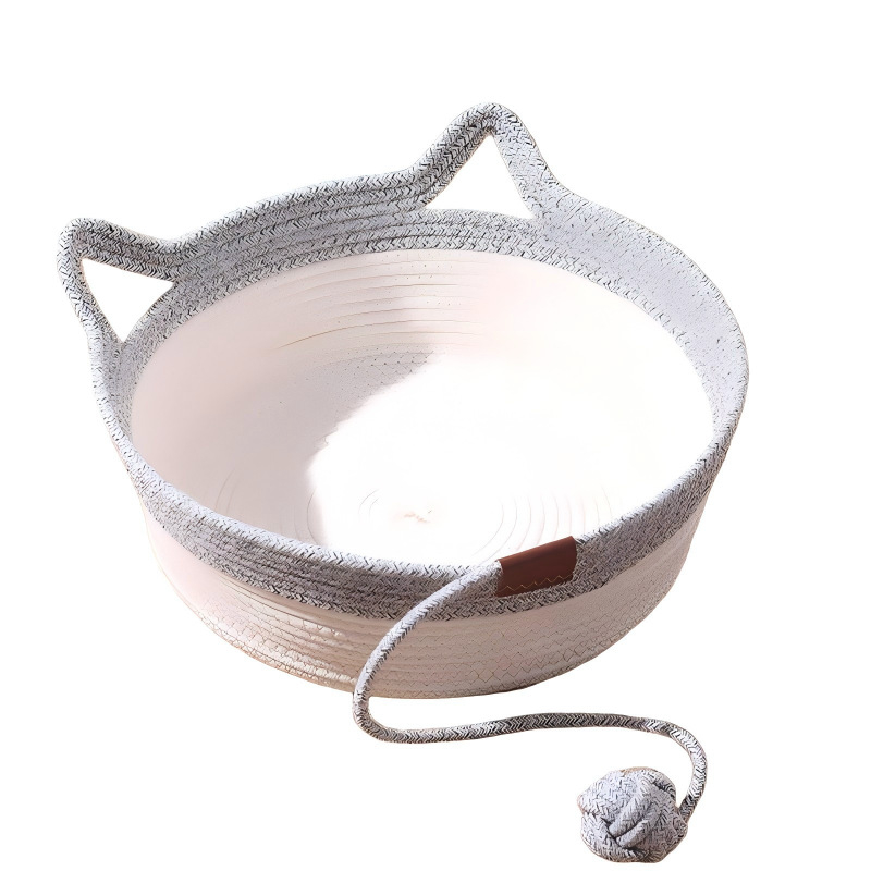 Pat pentru pisici cu peșteră și plăcuță de zgâriere – țesătură manuală, totul într-un singur pat