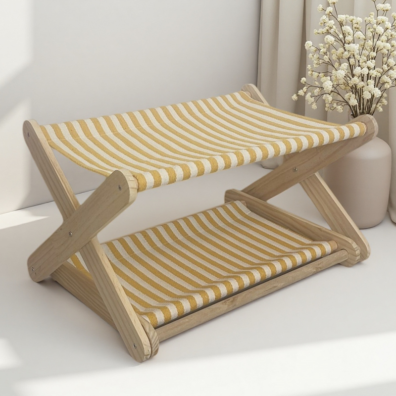 Cadru pentru pisici cu pat încorporat, lemn, universal pentru toate anotimpurile, două niveluri, cu plăci de zgâriere (Material: lemn; Utilizare: interior/exterior)