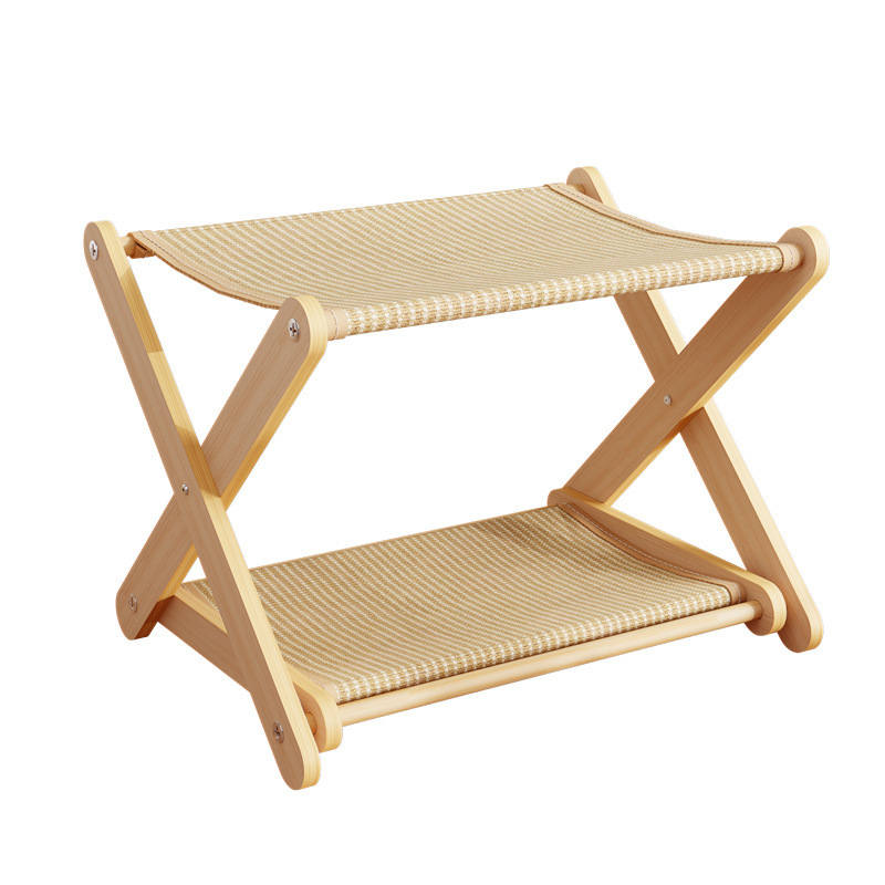 Cadru pentru pisici cu pat încorporat, lemn, universal pentru toate anotimpurile, două niveluri, cu plăci de zgâriere (Material: lemn; Utilizare: interior/exterior)