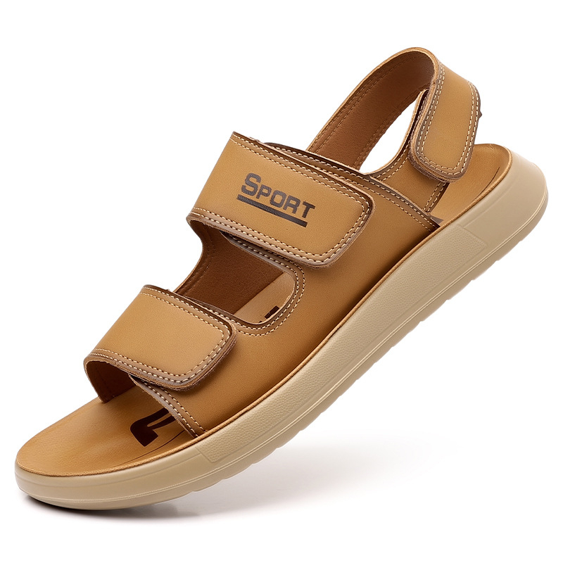 Sandale pentru bărbați, Velcro, deget deschis, stil relaxat, partea superioară din piele microfibră, talpă PU, respirabile