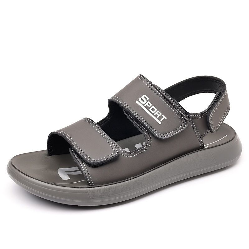 Sandale pentru bărbați, Velcro, deget deschis, stil relaxat, partea superioară din piele microfibră, talpă PU, respirabile