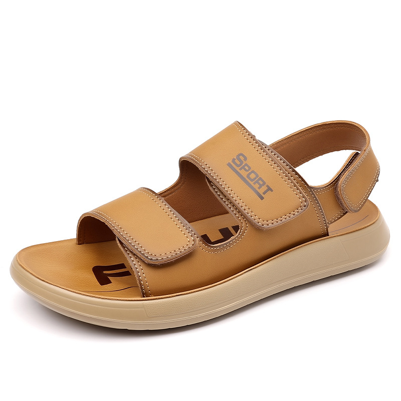 Sandale pentru bărbați, Velcro, deget deschis, stil relaxat, partea superioară din piele microfibră, talpă PU, respirabile