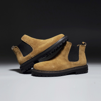 Ghete Chelsea pentru bărbați, stil britanic, din nubuk suede, talpă din cauciuc, înălțime glezna medie, vârf rotund, slip-on