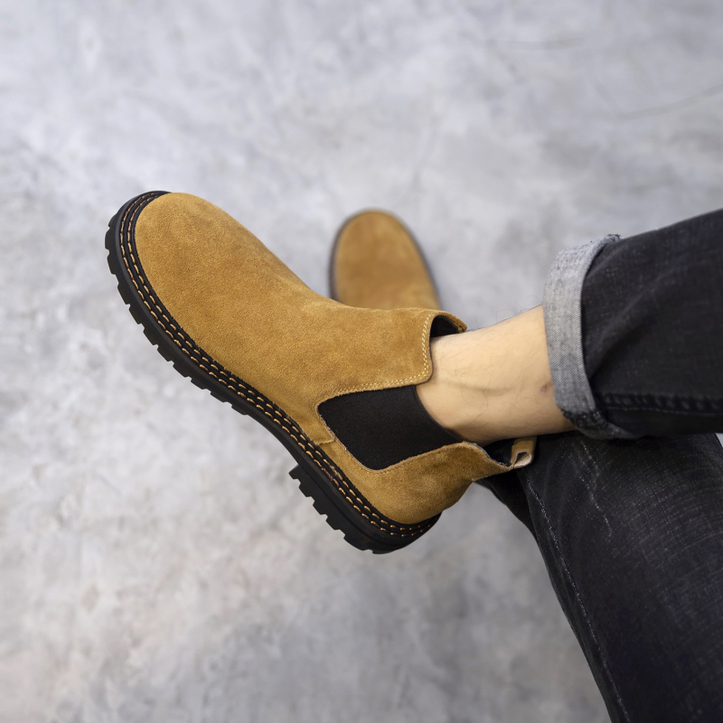 Ghete Chelsea pentru bărbați, stil britanic, din nubuk suede, talpă din cauciuc, înălțime glezna medie, vârf rotund, slip-on