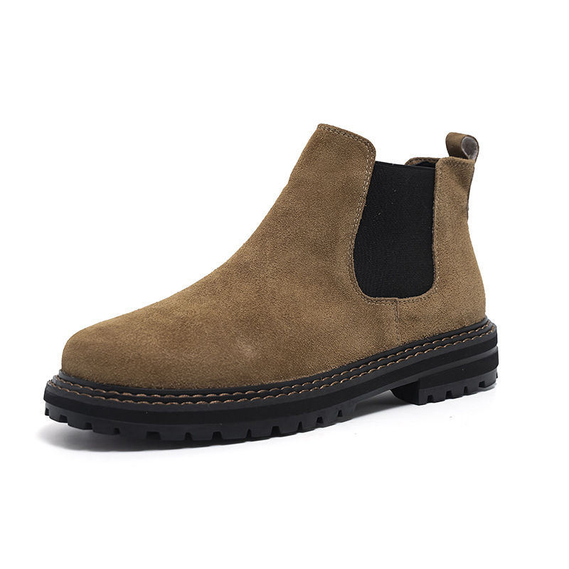 Ghete Chelsea pentru bărbați, stil britanic, din nubuk suede, talpă din cauciuc, înălțime glezna medie, vârf rotund, slip-on