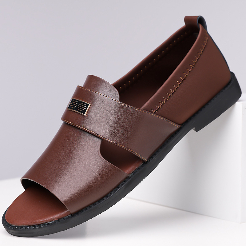 Sandale pentru bărbați, respirante, cu deget deschis – partea superioară din microfibră, talpă din cauciuc, căptușeală din piele artificială, antiderapante, Primăvara 2025