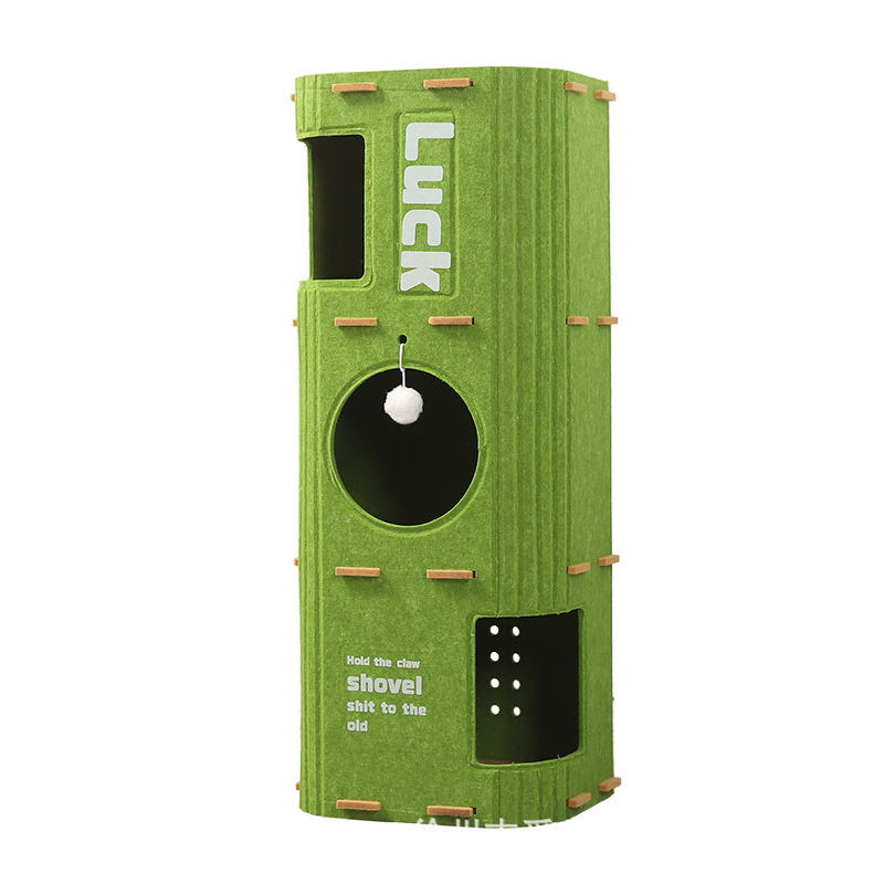 Cuib de pisici din felț cu structură dublă și triplă, scară de cățărare, pat interior și casă pentru pisici