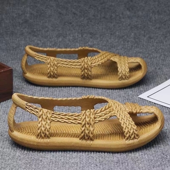 Muške retro ručno pletene sandale s prstenom za prst, gornji dio PVC, gumeni potplat, slip-on, ljeto 2024