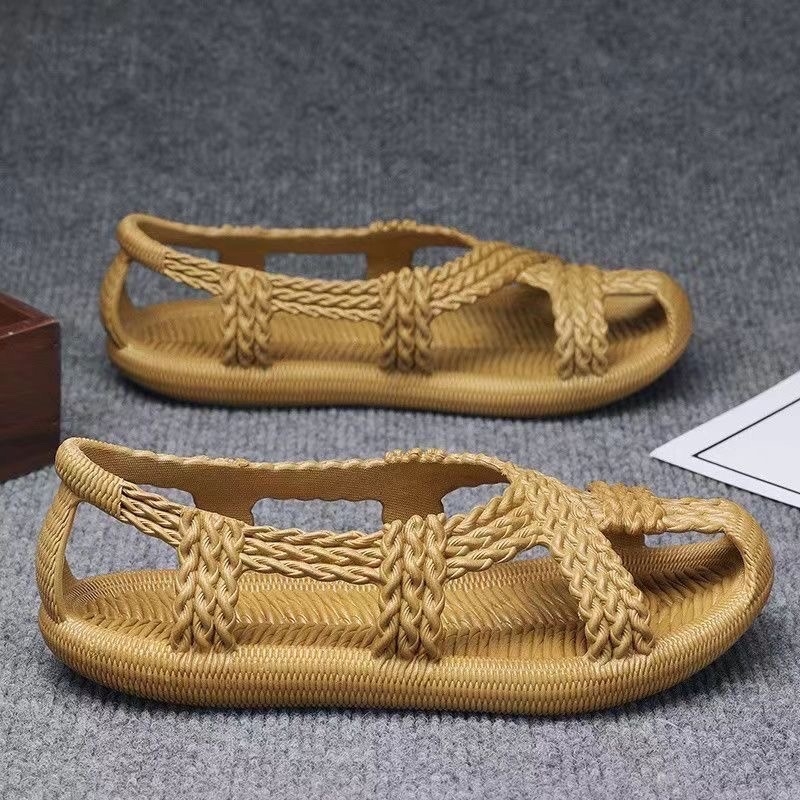 Muške retro ručno pletene sandale s prstenom za prst, gornji dio PVC, gumeni potplat, slip-on, ljeto 2024