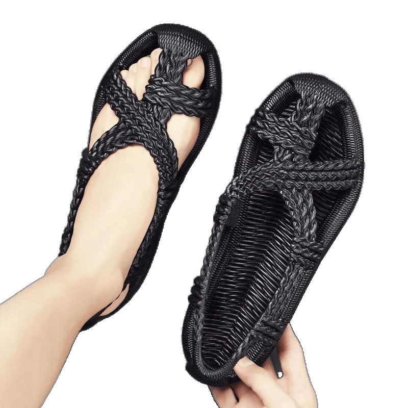Muške retro ručno pletene sandale s prstenom za prst, gornji dio PVC, gumeni potplat, slip-on, ljeto 2024