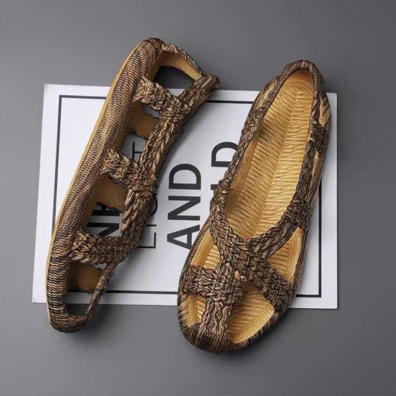 Muške retro ručno pletene sandale s prstenom za prst, gornji dio PVC, gumeni potplat, slip-on, ljeto 2024