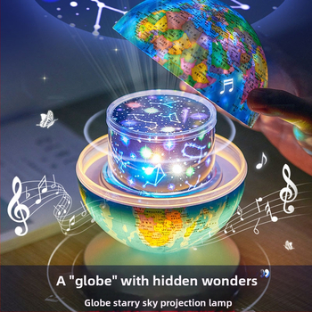 Éjszakai fény zenével és csillagos ég projektorral; hálózati tápellátás, műanyag ház