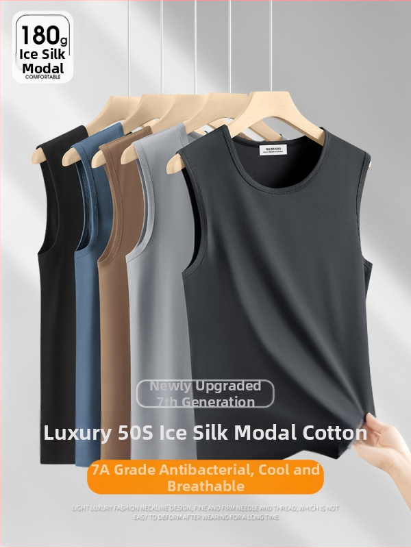 Ανδρικό αμάνικο τοπ από Modal, μείγμα βαμβάκι-ελαστάνη, λεπτό ύφασμα, χωρίς σιδέρωμα, καλοκαίρι