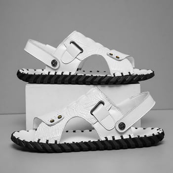 Muške sandale - od prave kože, otvoreni prsti, prozračne i udobne, casual stil, gumeni potplat, ljeto 2024