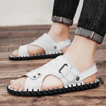 Muške sandale - od prave kože, otvoreni prsti, prozračne i udobne, casual stil, gumeni potplat, ljeto 2024