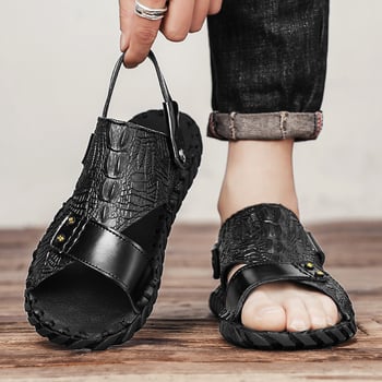 Muške sandale - od prave kože, otvoreni prsti, prozračne i udobne, casual stil, gumeni potplat, ljeto 2024