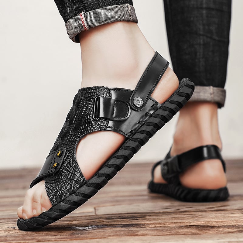 Muške sandale - od prave kože, otvoreni prsti, prozračne i udobne, casual stil, gumeni potplat, ljeto 2024