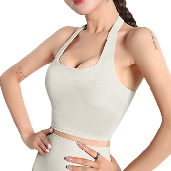 Ženski sportski grudnjak s halterom, brzo se suši, poliester-mješavina, puni košar s srednjim oblikovanjem, fiksni kaiševi, podstava od spandeksa, joga top za vanjsku upotrebu