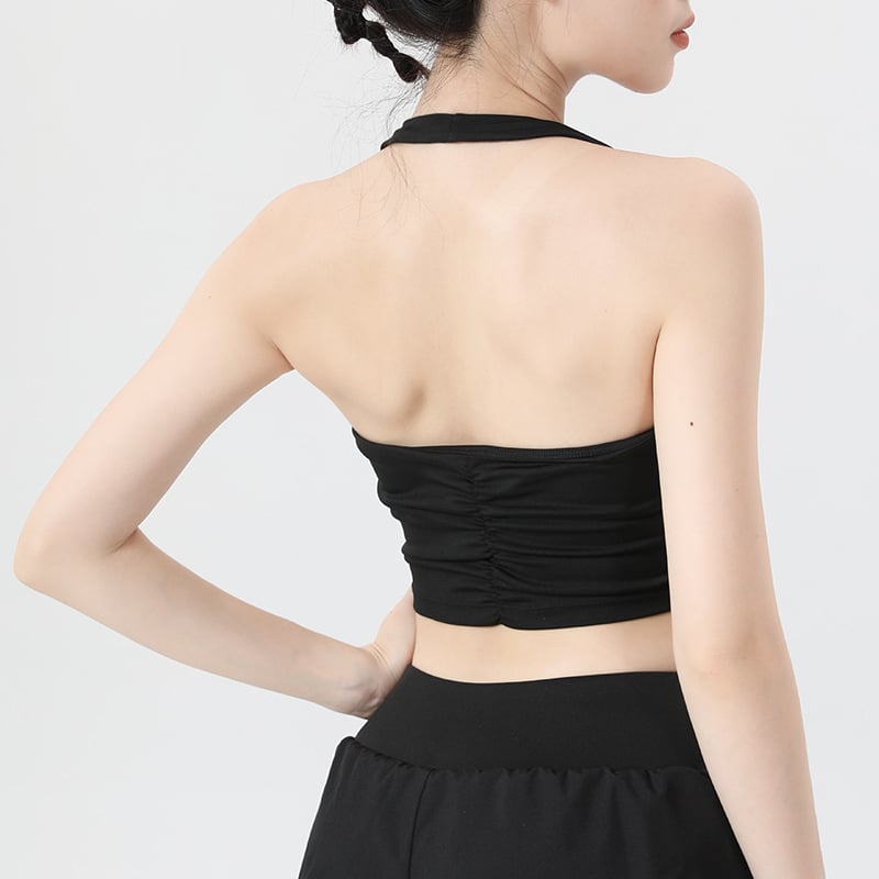 Ženski sportski grudnjak s halterom, brzo se suši, poliester-mješavina, puni košar s srednjim oblikovanjem, fiksni kaiševi, podstava od spandeksa, joga top za vanjsku upotrebu