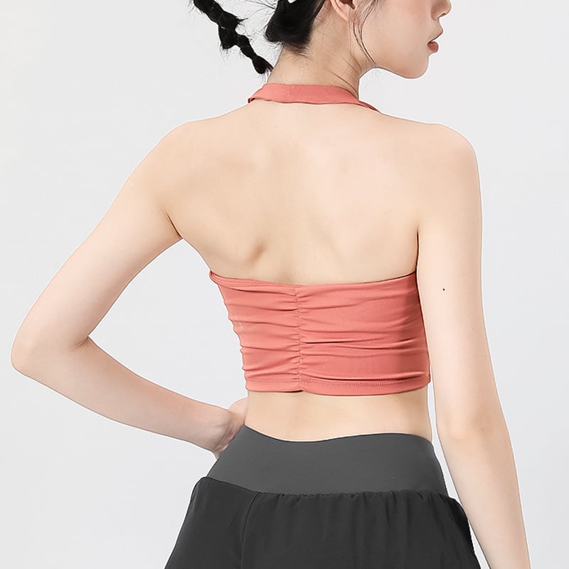 Ženski sportski grudnjak s halterom, brzo se suši, poliester-mješavina, puni košar s srednjim oblikovanjem, fiksni kaiševi, podstava od spandeksa, joga top za vanjsku upotrebu