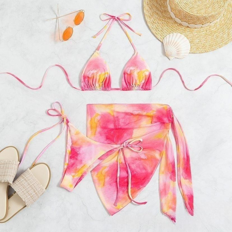 Trodjelni bikini set s napunjenim košaricama, brzo-sušeći poliester, podstava od pamukove smjese s 18% spandeksa, visoka elastičnost i uski kroj