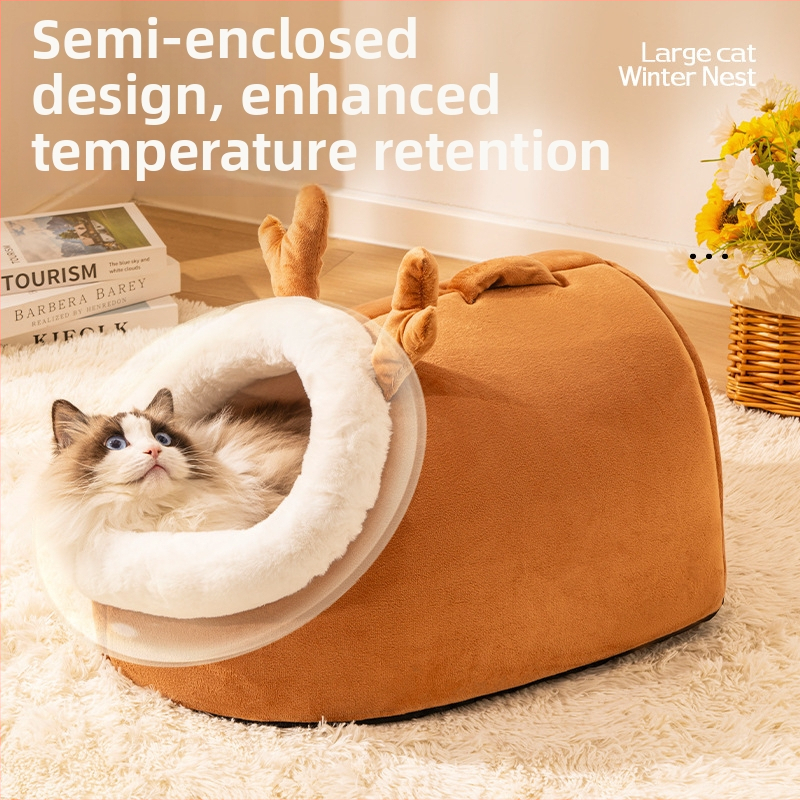 Macskafészek téli meleggel, félig zárt biztonságos macskaház (Anyag: Pamut; Eredet: Kína; Márka: Aoting; Alkalmas: Macska; Kategória: macskafészkek és ketrecek)