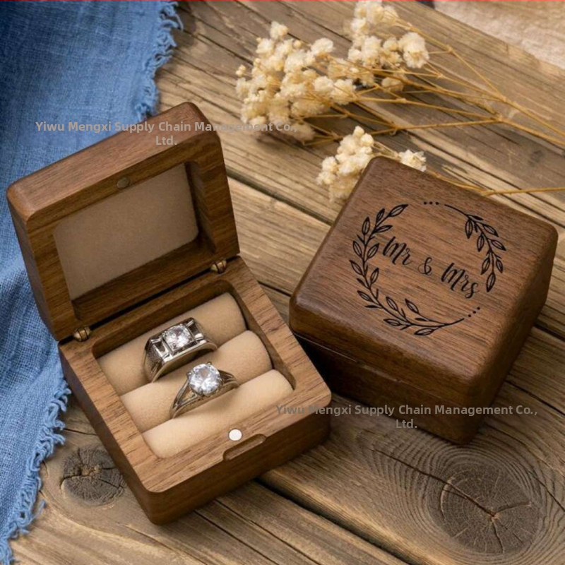 Kutija za zaruke prsten s prilagođenim logom, drvo oraha, pakiranje nakita