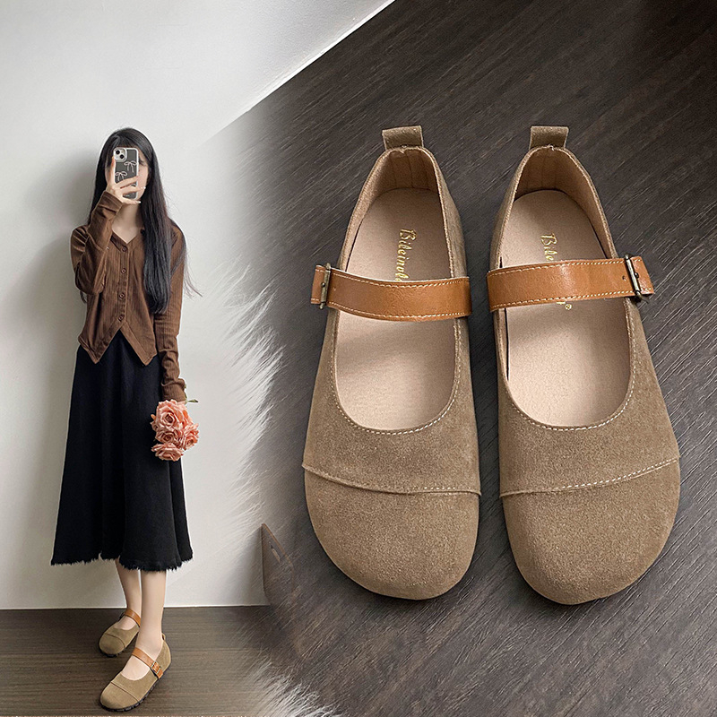 Μέρι Τζέιν λοφέρς – Vintage, στρογγυλή μύτη, ματ επάνω μέρος, κούμπωμα, χαμηλό τακούνι 1–3 εκ., καουτσούκ σόλα