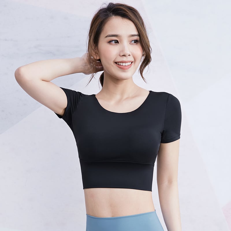 Fitness top u stilu prsluka s oblikovanim košaricama, bez naramenica, 91% najlonska tkanina, jednovrstan dizajn