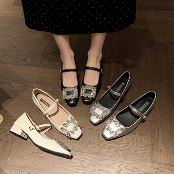 Ploške Mary Jane slip-on cipele, gornjište od umjetnog pliša, PU podstava, niski debeli pet, gumena potplat