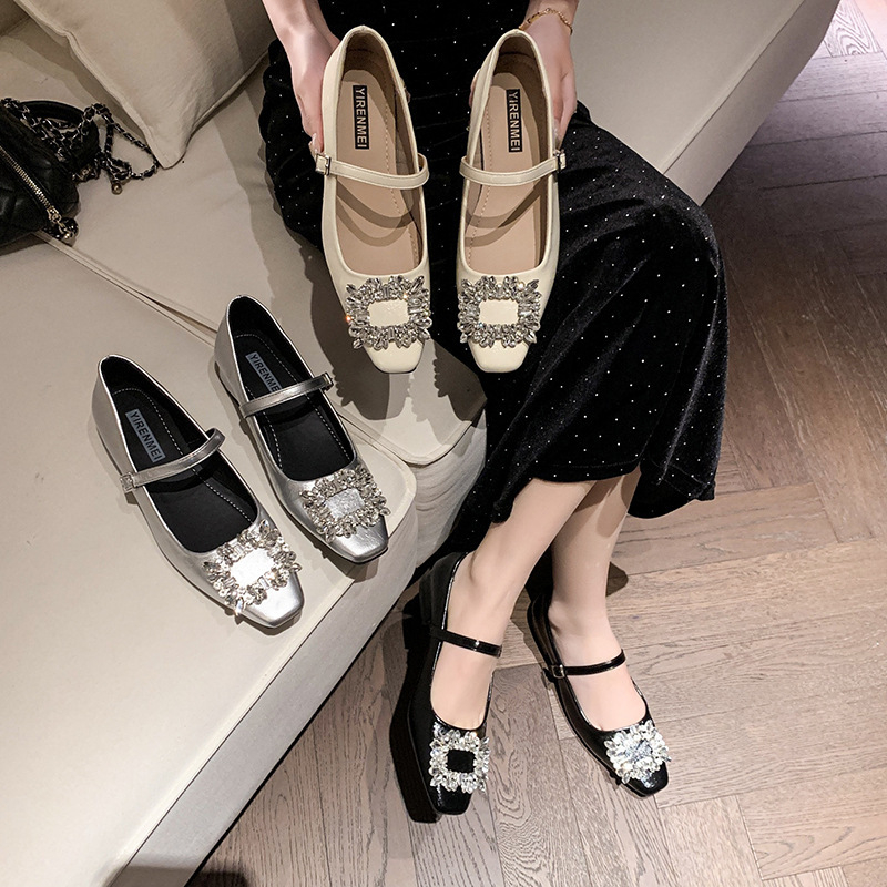 Ploške Mary Jane slip-on cipele, gornjište od umjetnog pliša, PU podstava, niski debeli pet, gumena potplat