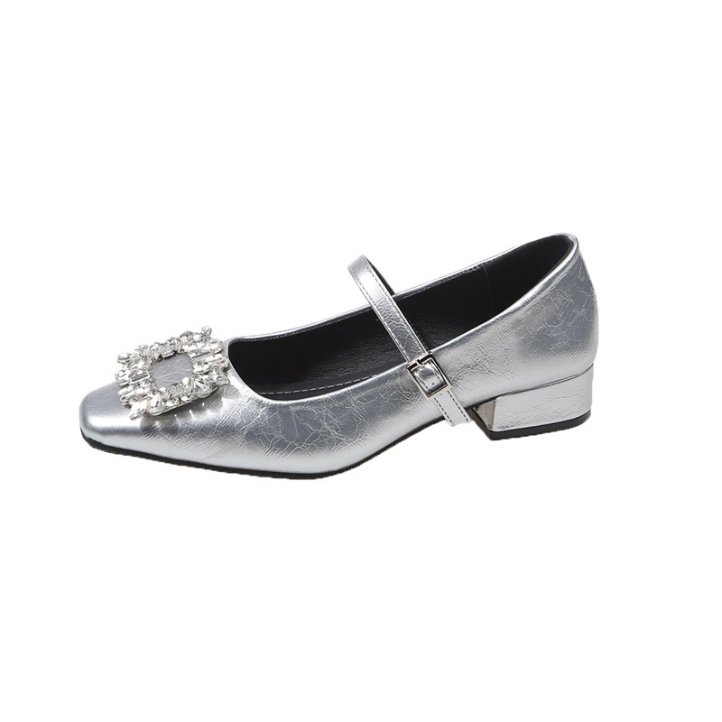 Ploške Mary Jane slip-on cipele, gornjište od umjetnog pliša, PU podstava, niski debeli pet, gumena potplat