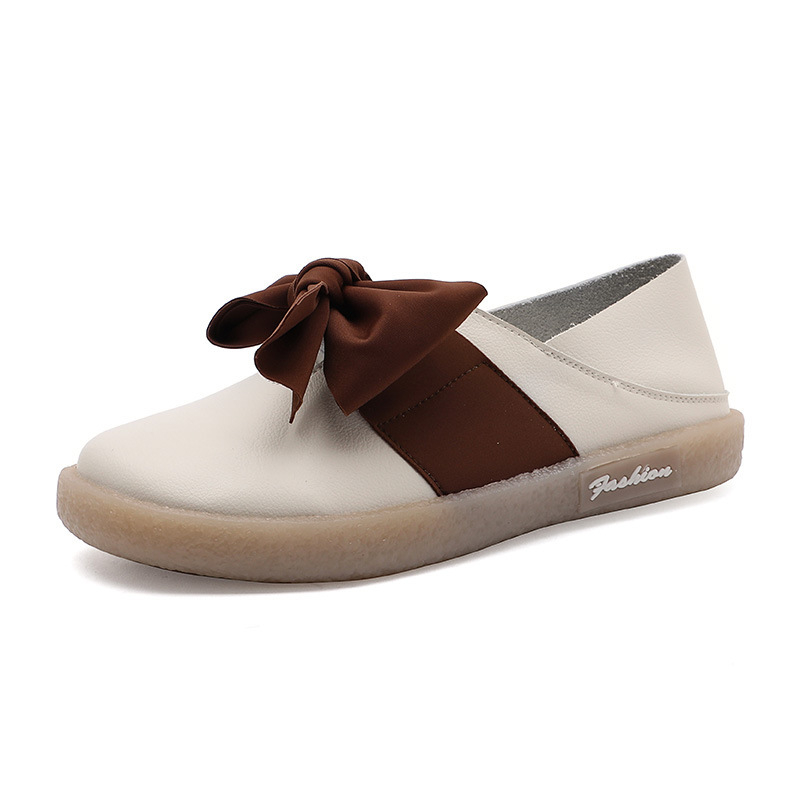 Bowknot Mori Girl plitke slip-on cipele, okrugla nosnica, gornji dio od prave kože, niski profil 1-3 cm, potplat od teleće tetive