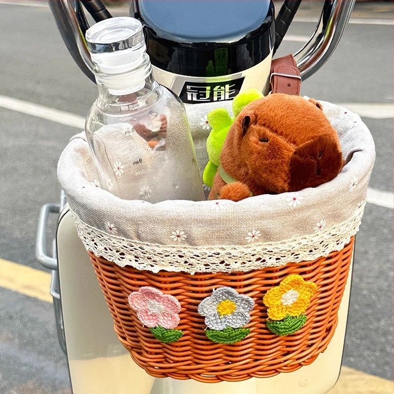 Coș frontal pentru bicicletă/motocicletă – Coș împletit din rătan sintetic pentru depozitare