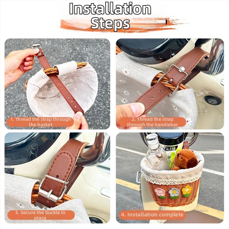 Coș frontal pentru bicicletă/motocicletă – Coș împletit din rătan sintetic pentru depozitare