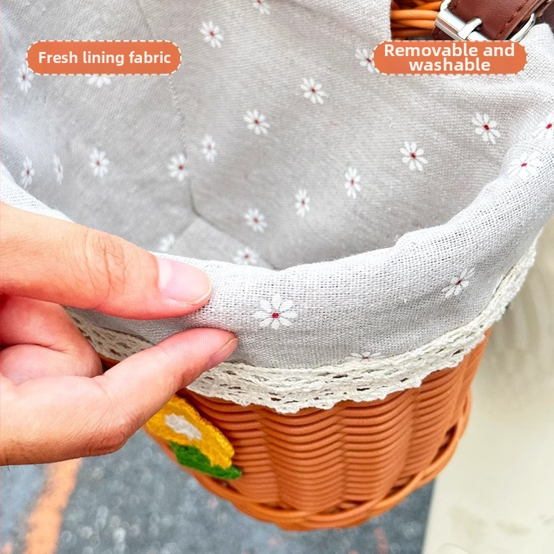 Coș frontal pentru bicicletă/motocicletă – Coș împletit din rătan sintetic pentru depozitare