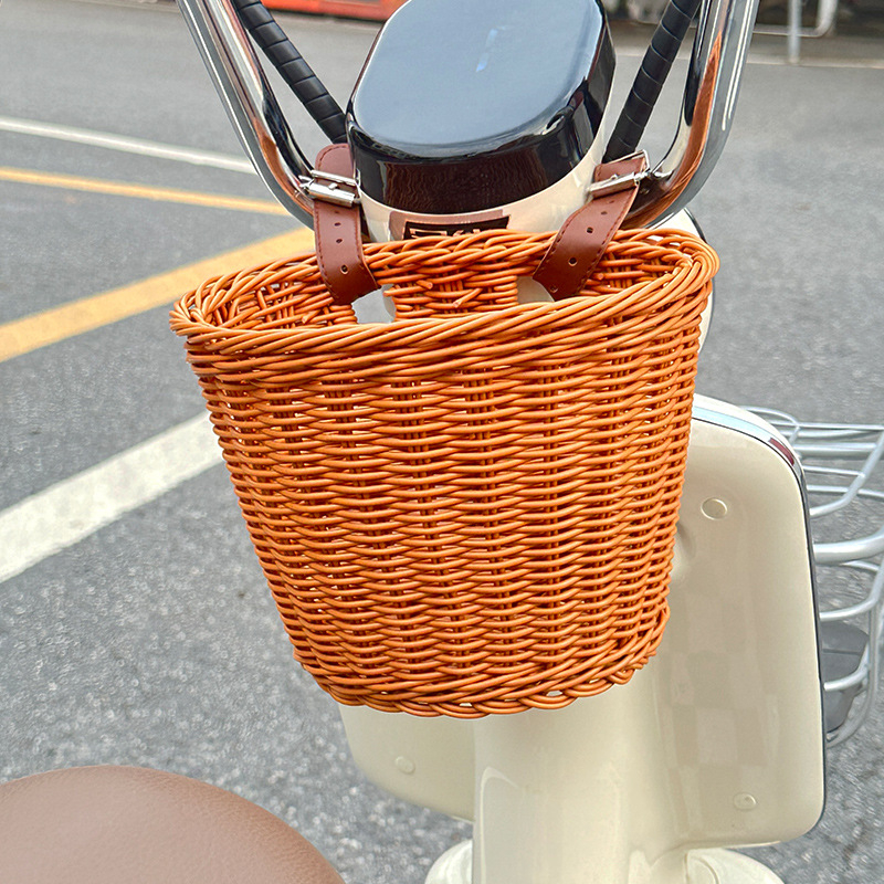 Coș frontal pentru bicicletă/motocicletă – Coș împletit din rătan sintetic pentru depozitare