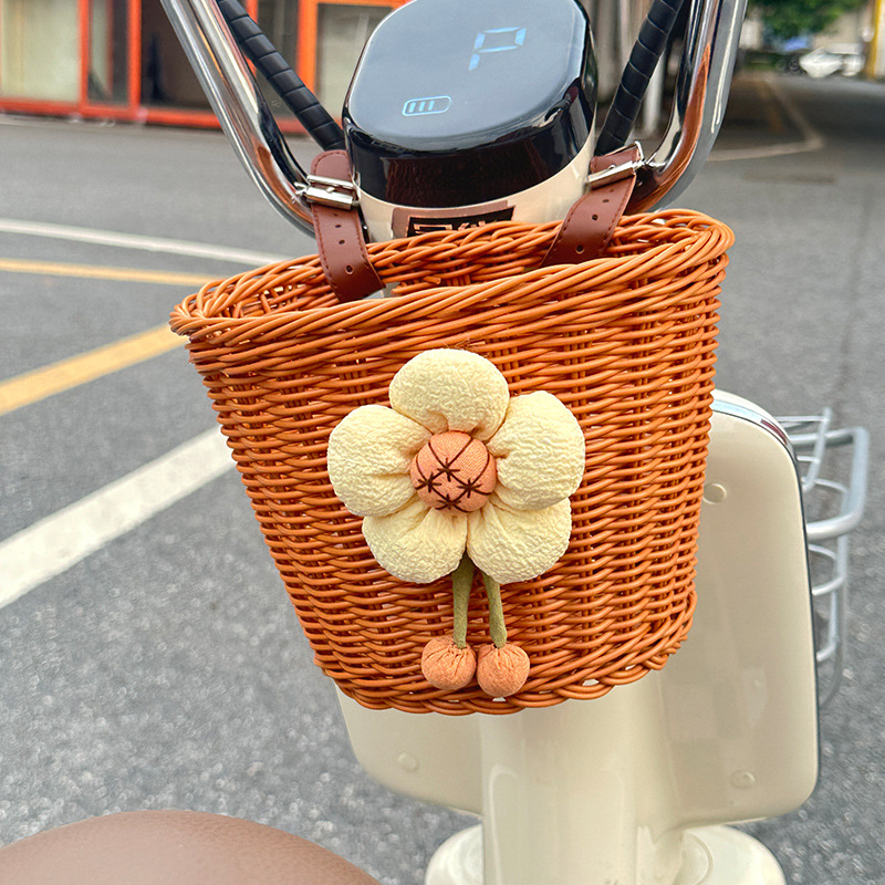 Coș frontal pentru bicicletă/motocicletă – Coș împletit din rătan sintetic pentru depozitare