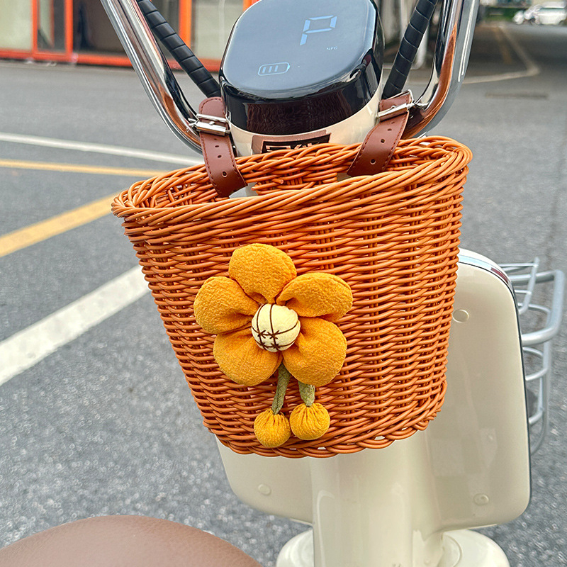 Coș frontal pentru bicicletă/motocicletă – Coș împletit din rătan sintetic pentru depozitare