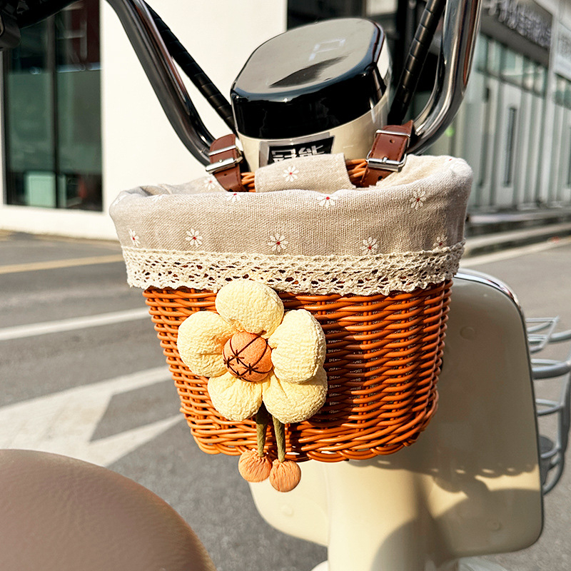 Coș frontal pentru bicicletă/motocicletă – Coș împletit din rătan sintetic pentru depozitare