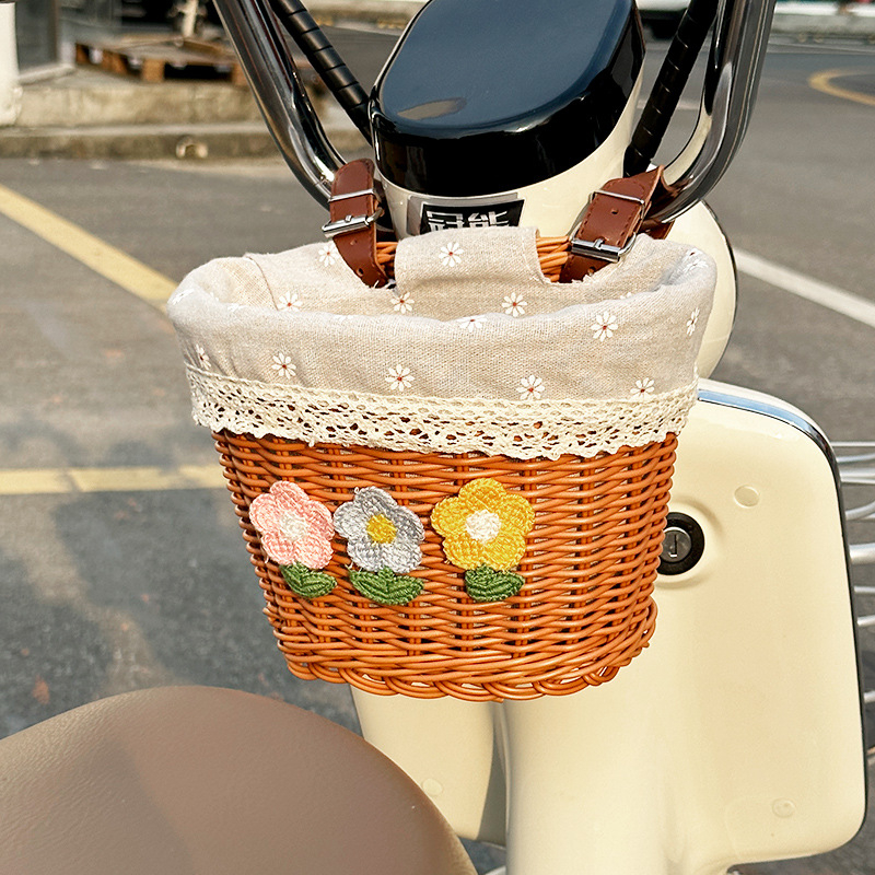 Coș frontal pentru bicicletă/motocicletă – Coș împletit din rătan sintetic pentru depozitare