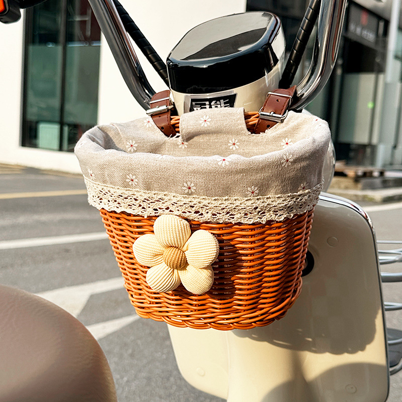 Coș frontal pentru bicicletă/motocicletă – Coș împletit din rătan sintetic pentru depozitare