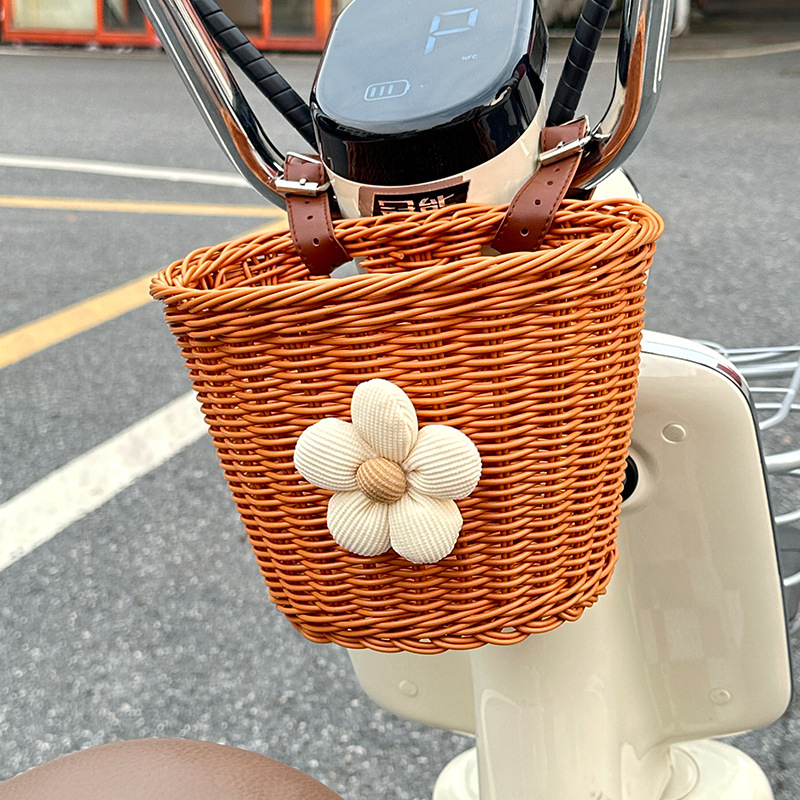 Coș frontal pentru bicicletă/motocicletă – Coș împletit din rătan sintetic pentru depozitare