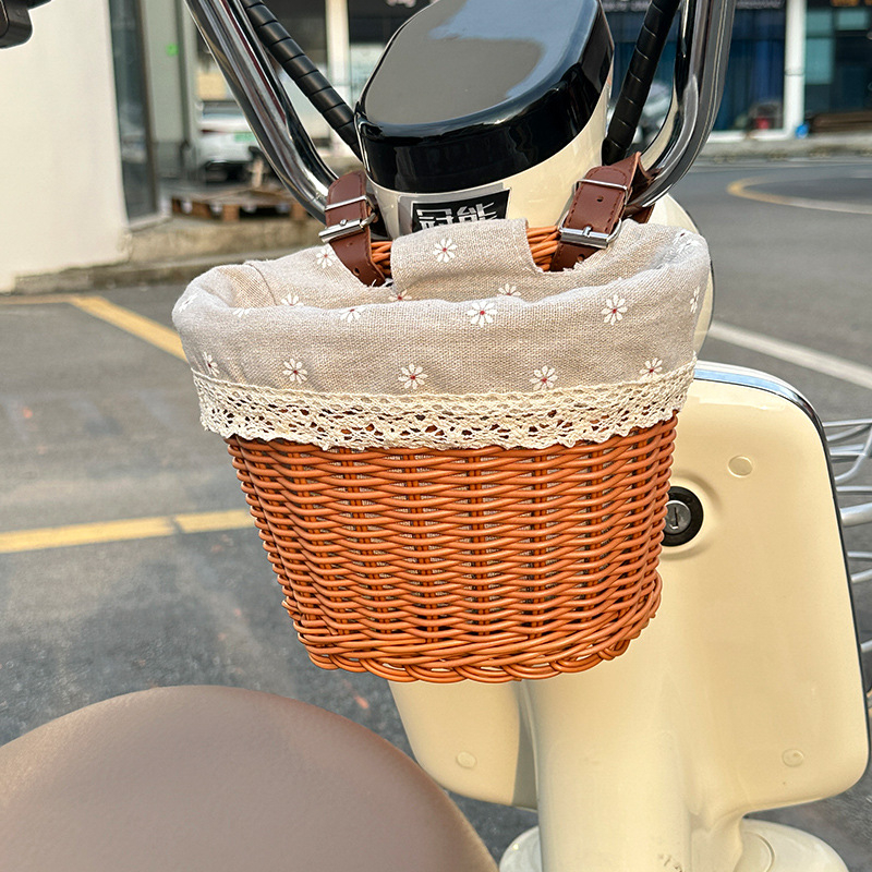 Coș frontal pentru bicicletă/motocicletă – Coș împletit din rătan sintetic pentru depozitare